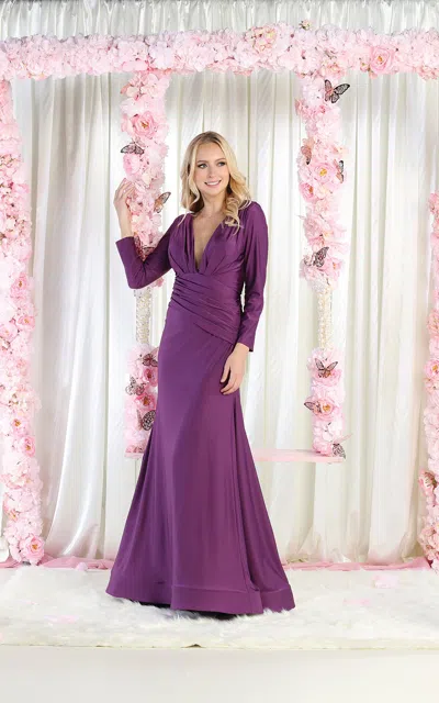 Truedames Simple Stretchy Long Sleeve Bridesmaids Gowns In Purple