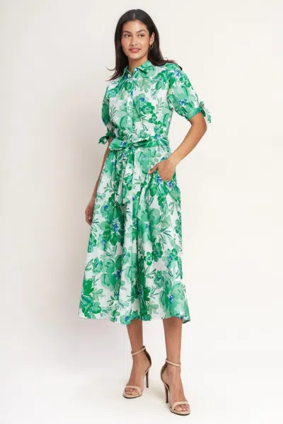 Truedames Simply In Bloom Woven Midi Shirt Dress In Green