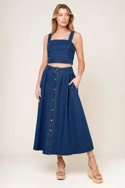 Truedames Simply The Vibe Denim Top And Skirt Set In Blue