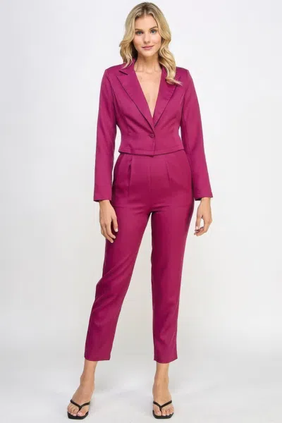 Truedames Single Button Crop Blazer With Tailored Pants Set In Pink