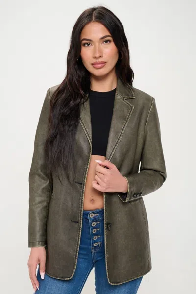Truedames Single-breasted Vegan Leather Blazer In Green