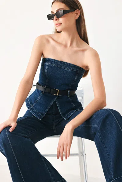 Truedames Skyline Flare Denim Tube Top In Multi