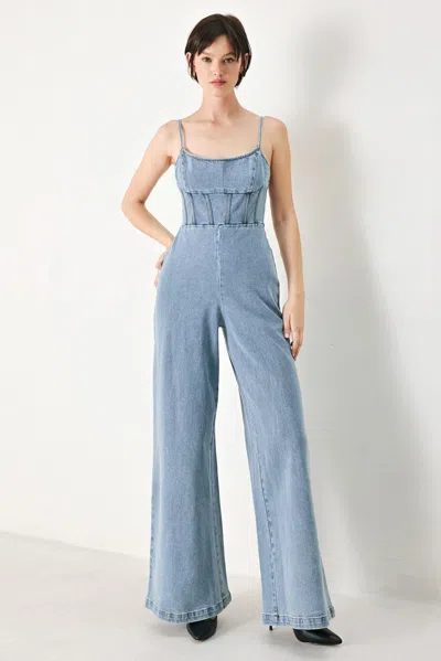 Truedames Skyline Sweetheart Denim Jumpsuit In Blue