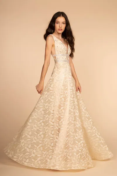 Truedames Sleeveless A-line Floral Lace Evening Gown In Neutral