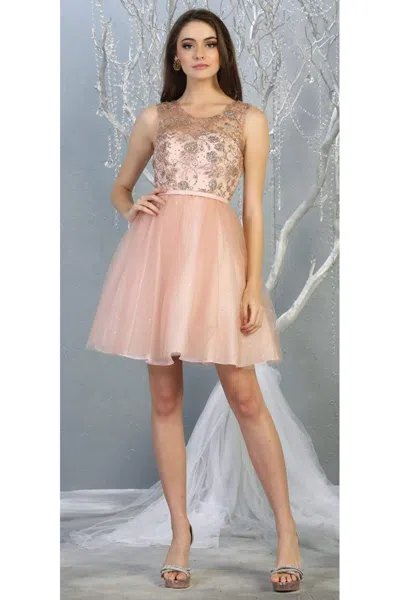 Truedames Sleeveless A-line Short Mesh Homecoming Dress In Gold