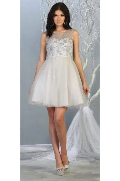 Truedames Sleeveless A-line Short Mesh Homecoming Dress In White