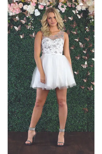 Truedames Sleeveless A-line Short Mesh Homecoming Dress In White