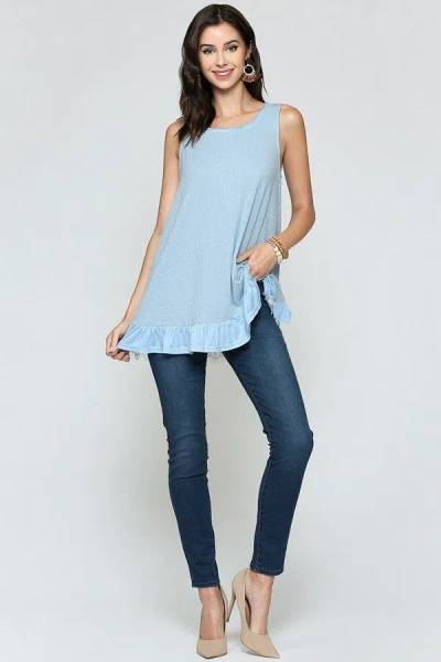 Truedames Sleeveless Back Lace Ruffle Detail Tank Top In Blue