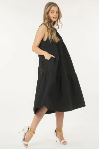 Truedames Sleeveless Basic Stretch Poplin Dress With Layers In Black