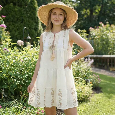 Truedames Sleeveless Boho Embroidered Dress In White