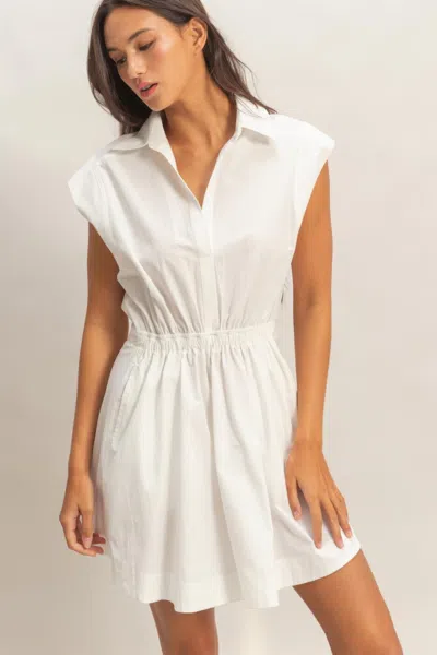 Truedames Sleeveless Collared Shirred Mini Dress In White