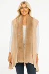 Truedames Sleeveless Drape Vest With Faux Fur Trim In Camel In Brown