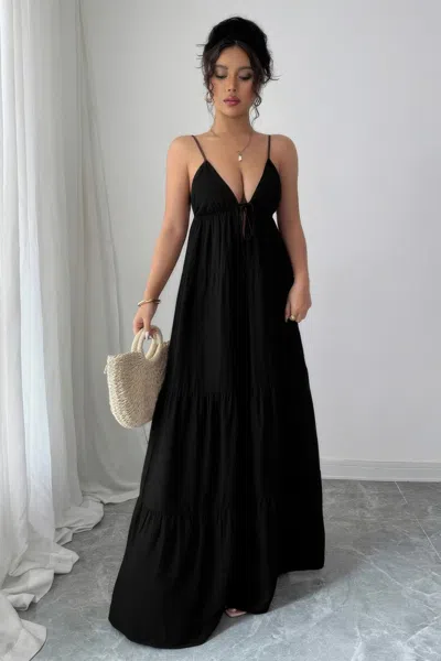 Truedames Sleeveless Elegant Suspender Aline Maxi Dress In Black