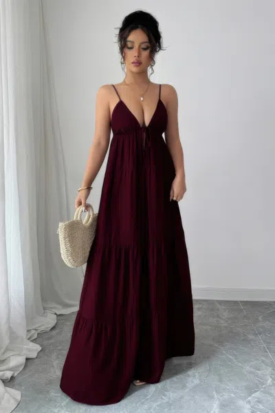 Truedames Sleeveless Elegant Suspender Aline Maxi Dress In Red