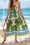 Truedames Sleeveless Eyeball Print Spaghetti Strap Dress In Green
