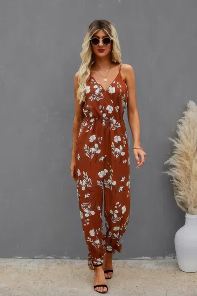 Truedames Sleeveless Floral Print Knot Side Cami Jumpsuit In Black
