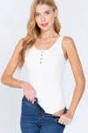 Truedames Sleeveless Henley Rib Knit Bodysuit In White