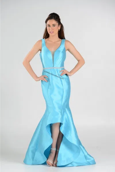 Truedames Sleeveless High Low Rhinestone Mikado Dress In Blue