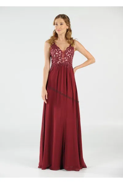 Truedames Sleeveless Lace & Chiffon Long Evening Dress In Burgundy