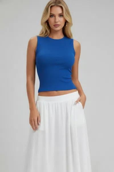 Truedames Sleeveless Mock Neck Top With Adjustable Side Slit Tie In Blue