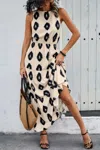 Truedames Sleeveless Printed Elastic Waist Ruffle Full Dress In White