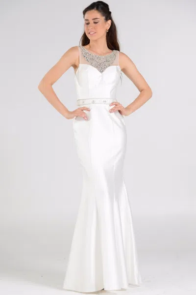 Truedames Sleeveless Rhinestone Mikado Mermaid Dress In White