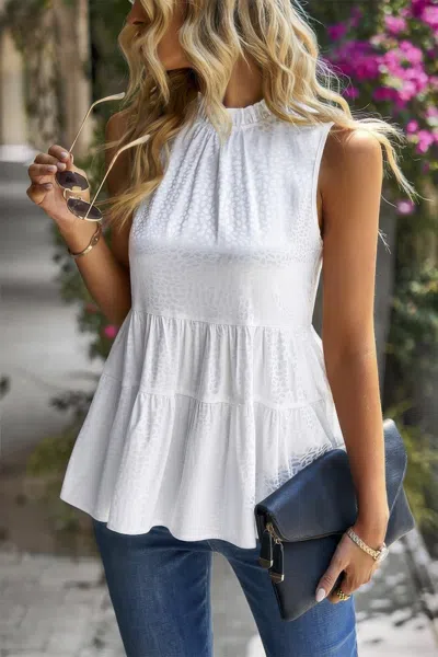 Truedames Sleeveless Ruffle Trim Ruffle Hem Loose Top In White