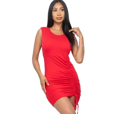 Truedames Sleeveless Shoulder Pad Drawstring Ruched Mini Dress In Red