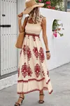 Truedames Sleeveless Square Neck A Line Smocked Shirred Dress In Multi