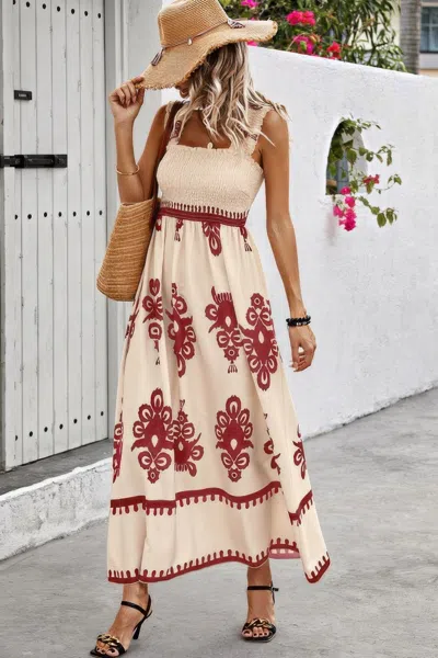Truedames Sleeveless Square Neck A Line Smocked Shirred Dress In Multi