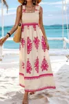 Truedames Sleeveless Square Neck A Line Smocked Shirred Dress In Pink