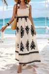 Truedames Sleeveless Square Neck A Line Smocked Shirred Dress In Neutral