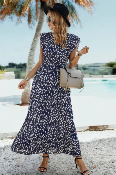 Truedames Sleeveless Tie Waist Surplice Wrap Leopard Dress In Blue