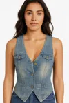 Truedames Sleeveless Vest Denim Top In Multi