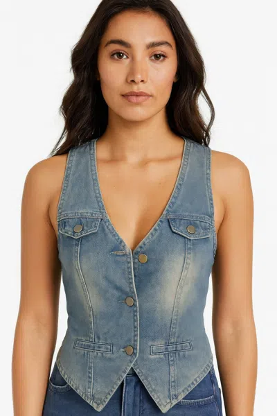 Truedames Sleeveless Vest Denim Top In Multi