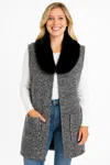 Truedames Sleeveless Wool-blend Vest With Faux Fur Collar In Gray
