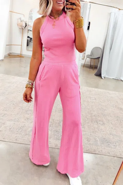 Truedames Slim Ribbed Tank Top And Sweatpants Set In Pink