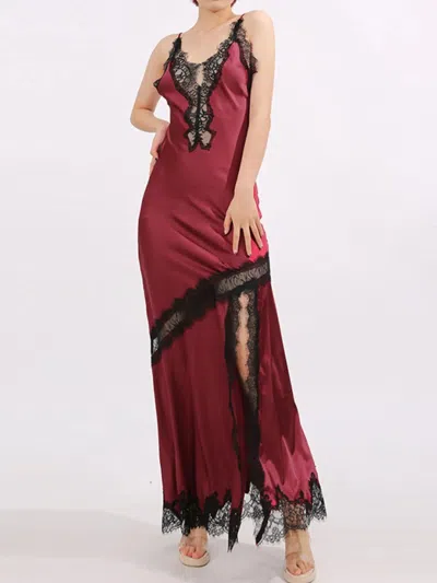 Truedames Slit Lace Detail Maxi Cami Dress In Brown
