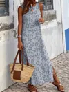 Truedames Slit Leopard Sleeveless Maxi Dress In Gray