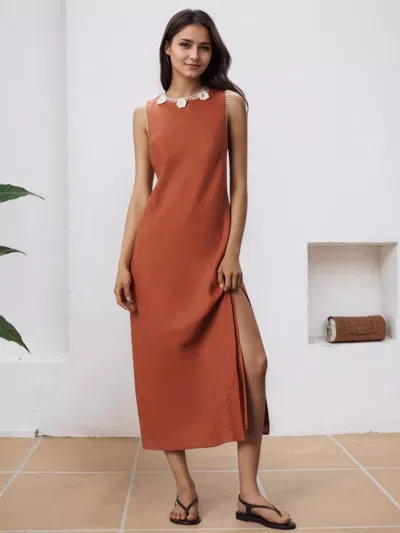 Truedames Slit Round Neck Sleeveless Midi Tank Dress In Black