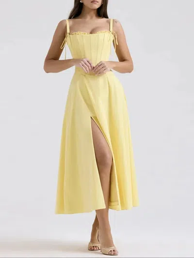 Truedames Slit Sleeveless Zip Back Midi Dress In Yellow