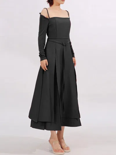 Truedames Slit Spaghetti Strap Long Sleeve Dress In Black
