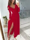 Truedames Slit Surplice Cold Shoulder Maxi Dress In Red