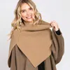 Truedames Slit Turtleneck Knit Shawl Scarf In Brown