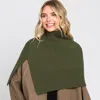 Truedames Slit Turtleneck Knit Shawl Scarf In Green