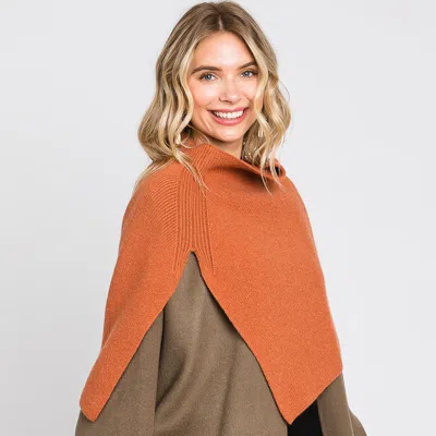 Truedames Slit Turtleneck Knit Shawl Scarf In Orange