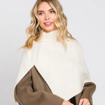 Truedames Slit Turtleneck Knit Shawl Scarf In White