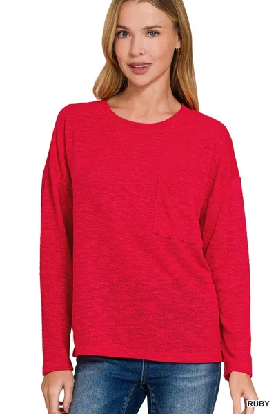 Truedames Slub Hacci Long Sleeve T-shirt In Red