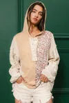 Truedames Slub Jersey With Lace Combo Buttoned Hoodie Top In Gray