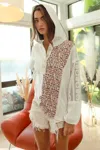 Truedames Slub Jersey With Lace Combo Buttoned Hoodie Top In Neutral